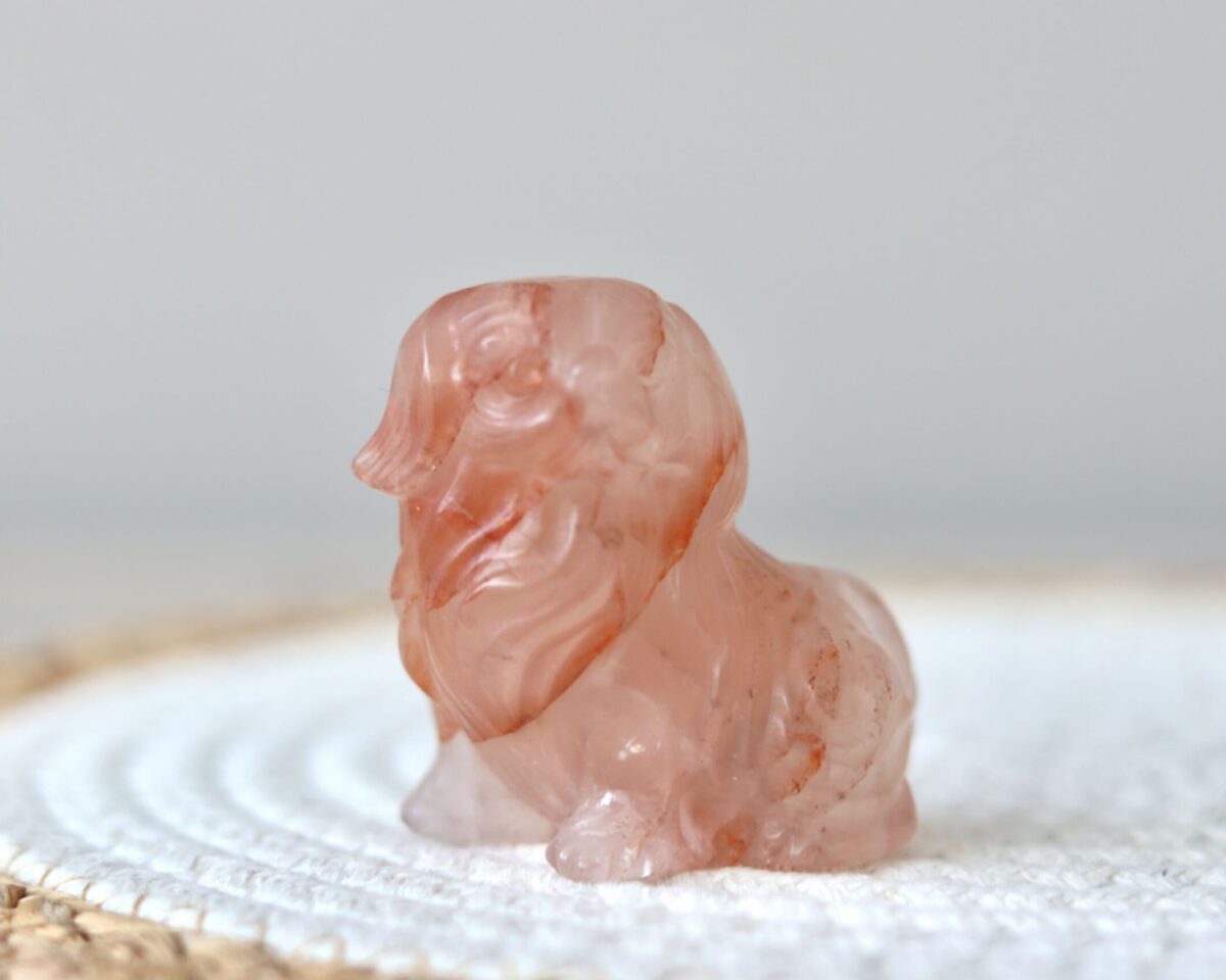 Prachtige vuurkwarts carving hond